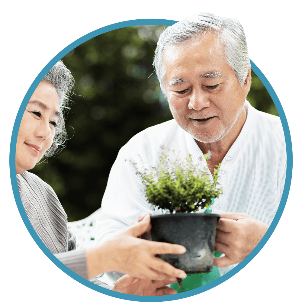Older couple tending to plant
