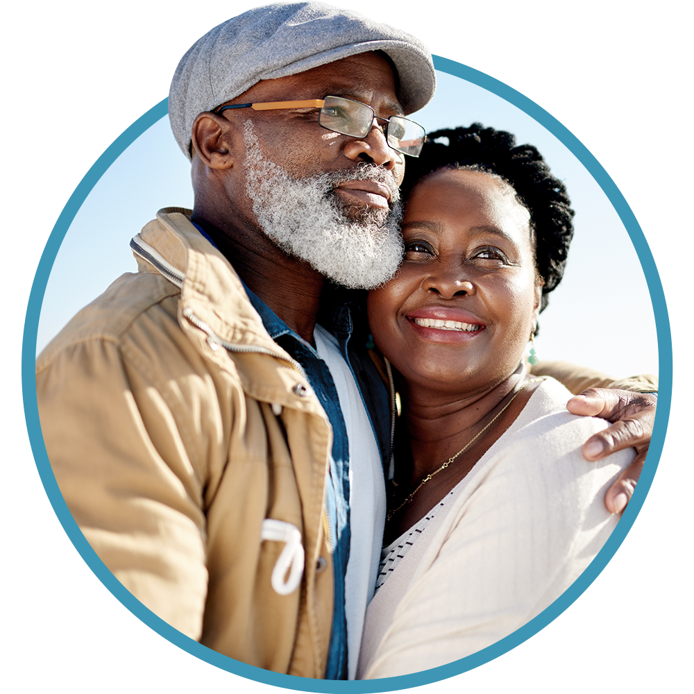 Black man and woman embracing
